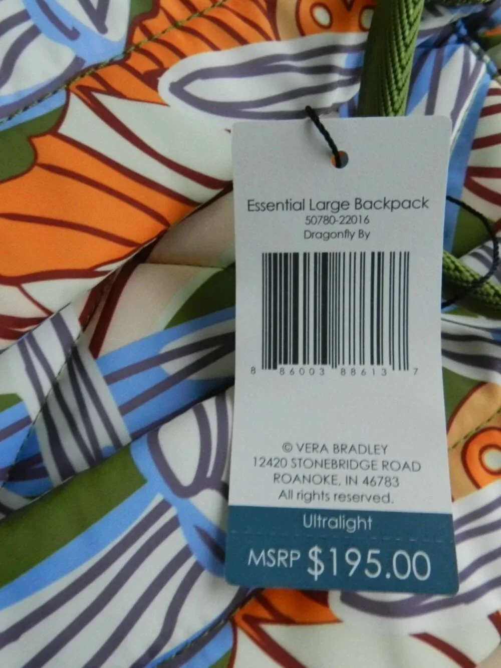 Vera Bradley Ultralight Essential LARGE Backpack Laptop Bag in Dragon Fly